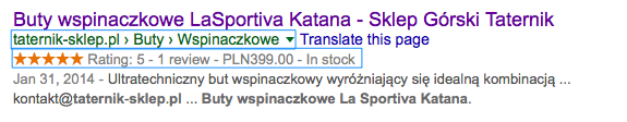 Dane strukturalne przekazane ze sklepu internetowego SOTESHOP