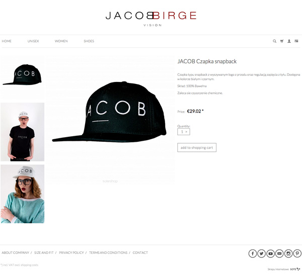 Karta produktu w sklepie internetowym Jacob Birge
