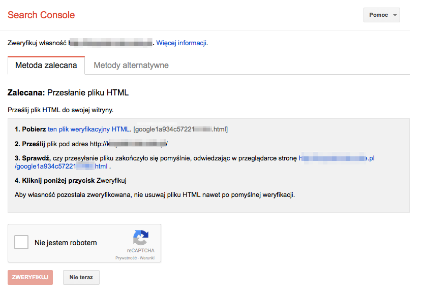 Weryfikacja sklepu internetowego w usudze Search Console