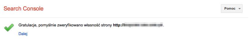 Pomyślna weryfikacja sklepu w Search Console