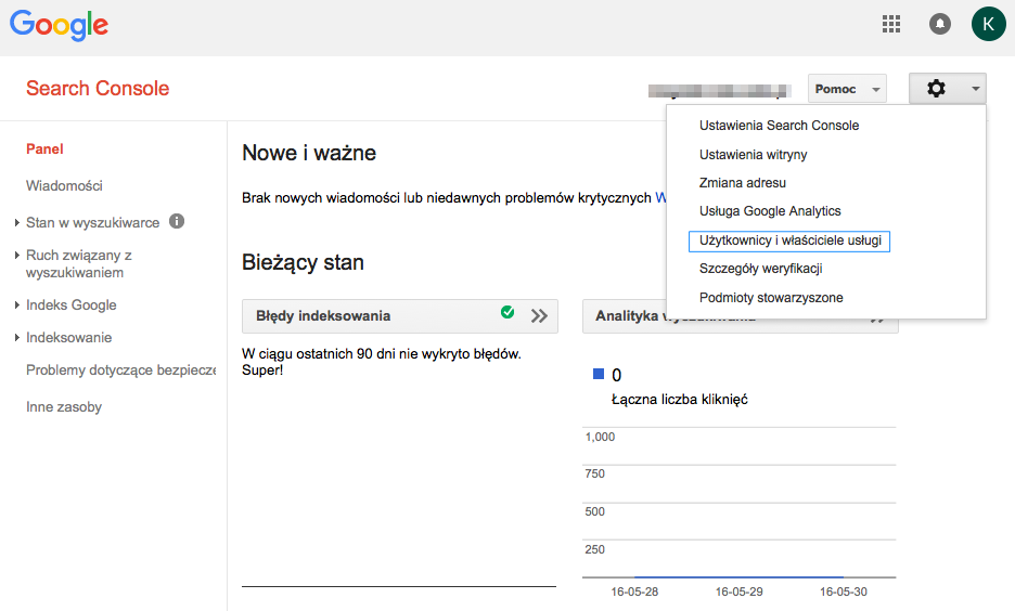 Dodanie użytkownika do Search Console